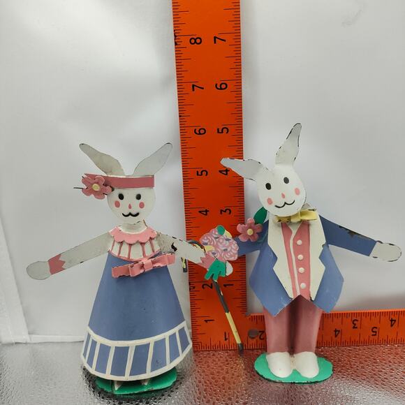 Department 56 Metal Easter Bunny Couple Figurines – Rustic Spring Decor 6 in - Picture 12 of 13